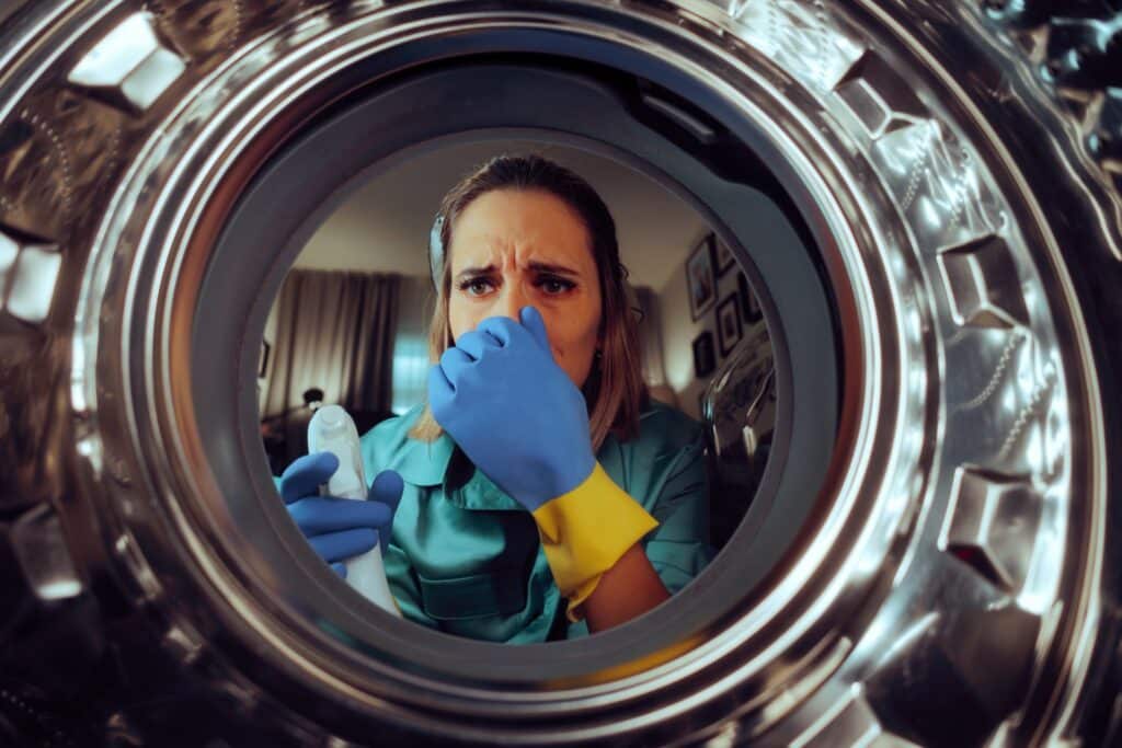 A top-load washing machine with its agitator removed, showing no lint filter