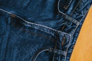 Close-up of dark blue denim jeans fabric