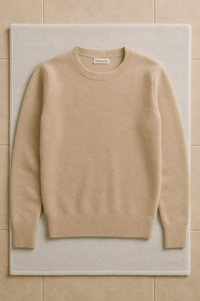 folded cashmere sweaters stored neatly with cedar blocks