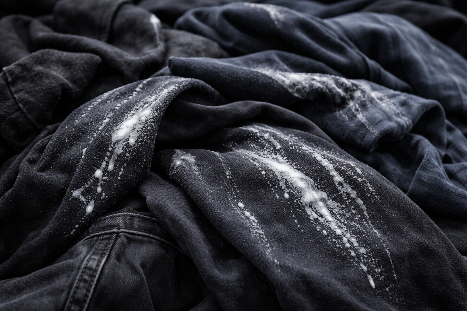 Detergent residue on dark clothing
