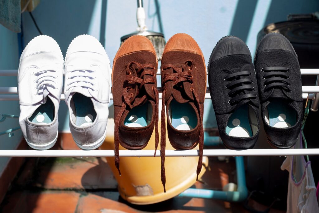 sneakers-air-drying-on-rack