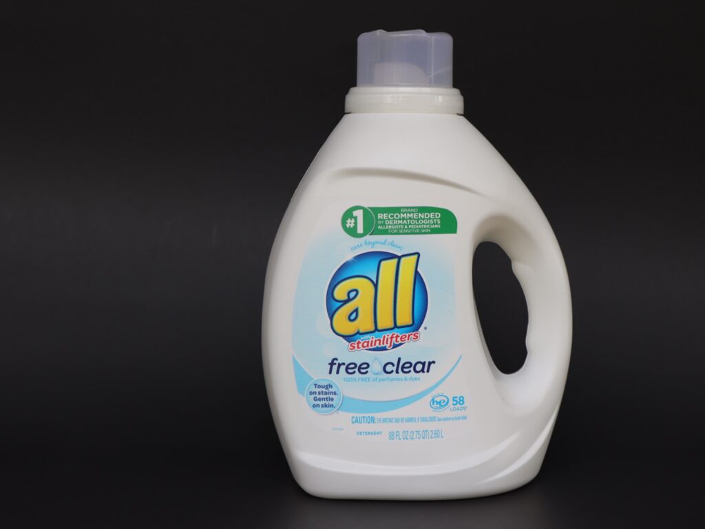 Bottle of fragrance free laundry detergent