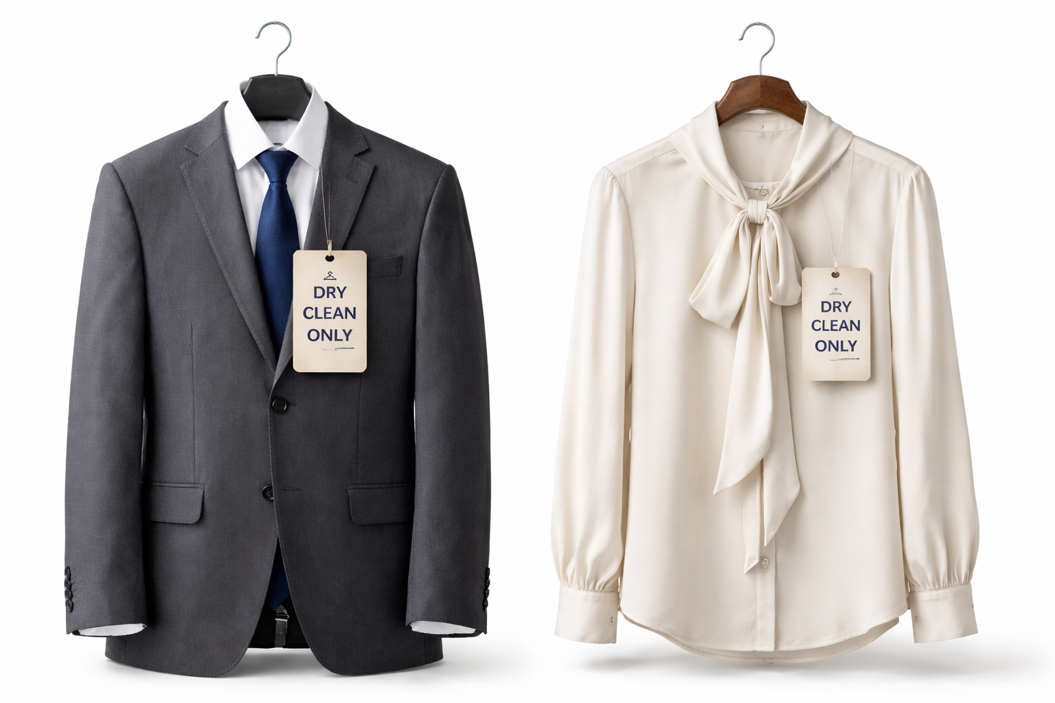 Suit and blouse with dry clean tags