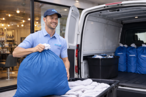 Man Loading Laundry Into Delivery Van