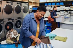 People Doing Laundry Folding Clothes