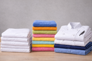 Stacked Towels And Chef Uniforms Table