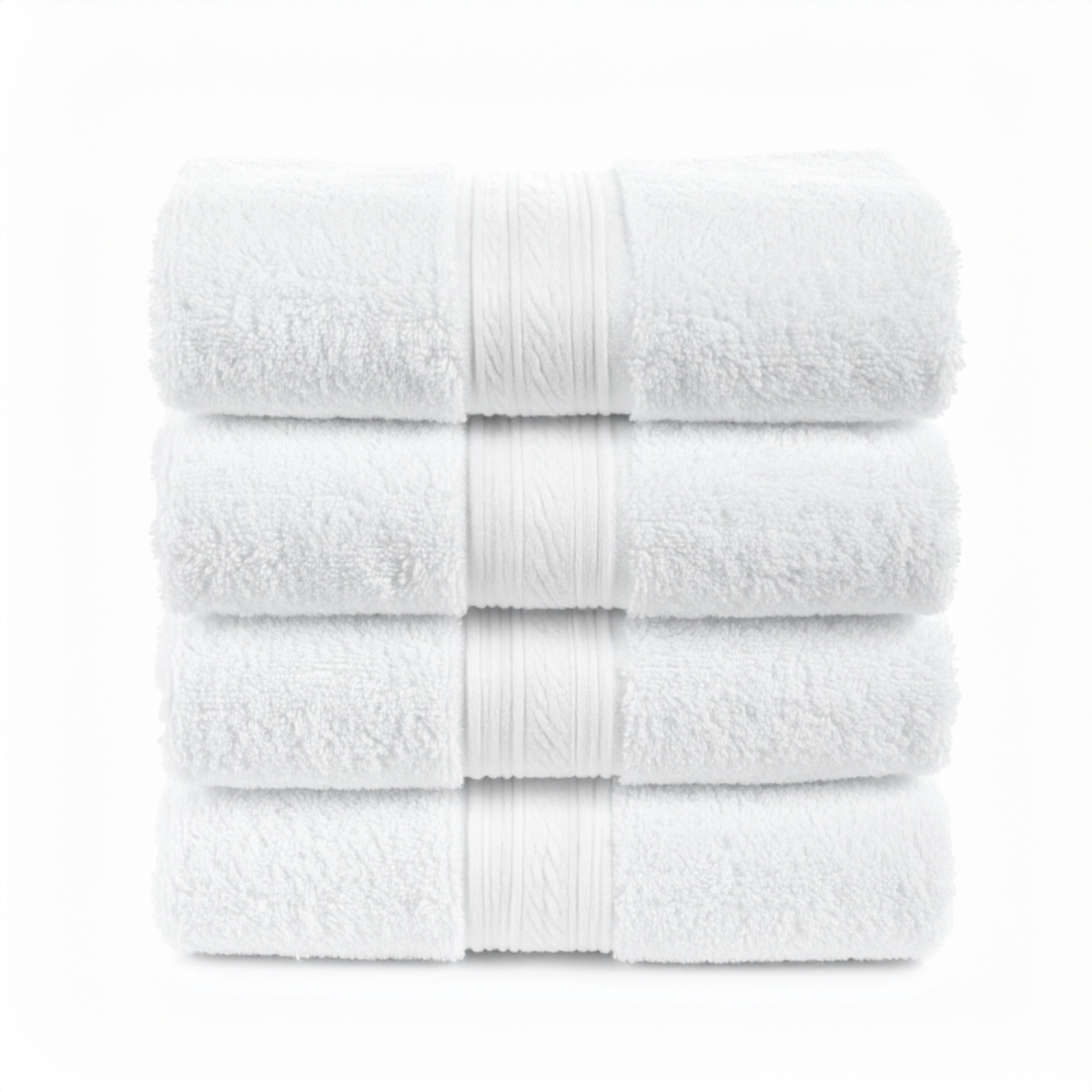 Five white towels neatly stacked